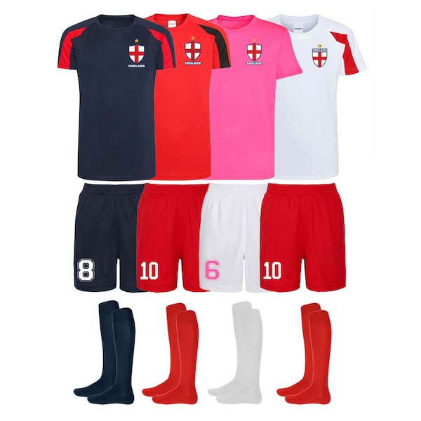 Personalised England Football Kits Custom Football Shirts Shorts and Socks Girls and Boys Tops Best Birthday Gift
