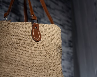 Handwoven Paper Twine Shoulder Bag with Faux Leather Strap