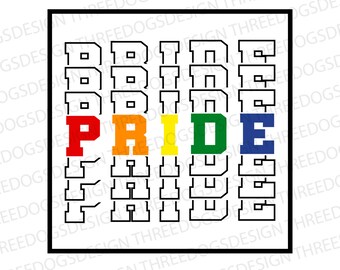 Pride Varsity Stacked Design: - Instant Download - SVG, PNG, JPEG - Pride t-shirt design, Cricut Design, Pride design, Pride Month crewneck