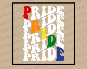 Wavy Retro Pride Text: - Instant Download - SVG, PNG, JPEG - Pride t-shirt design, Cricut Design, Pride design, Pride Month crewneck design