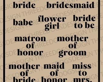 Retro Serif Bridal Party Bundle - Instant Download - SVG, PNG, JPEG - Retro Bridal Party design, Cricut Design, Bridal Party Designs for diy