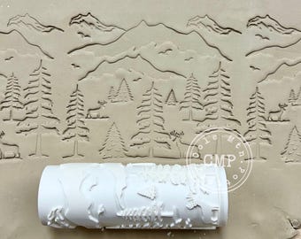 Mountains roller, Textured roller, 3D printed textured roller, rolling pin, clay roller, baking pin, roller, forest, deer, mountain
