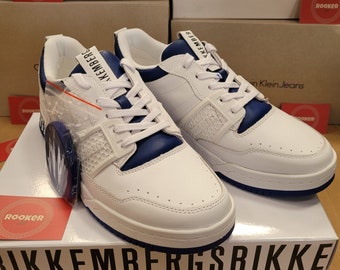 New Bikkembergs Leather Sneakers EU43 White/Blue New in the box with extra blue laces