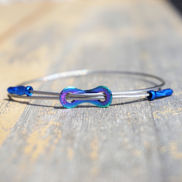 Bicycle Chain and Cable Bracelet - Oil Slick - Adjustable - Christmas gift- Gift for Cyclist, Gift for him under 25!