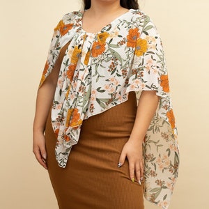 Earth Tones Floral Garden Scarf Poncho - multiway wrap, multi-way scarf, chiffon summer wrap, bathing suit cover up, resort wear, beach wear