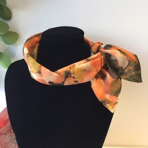 Orange Watercolour Silk Scarf - chiffon skinny scarf, neck scarf, hair scarf, hair ribbon, long thin scarf, ponytail hair scarf, neckerchief