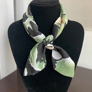Green & Black Watercolour Silk Scarf - chiffon skinny scarf, neck scarf, long thin scarf, ponytail hair scarf, neckerchief, abstract print