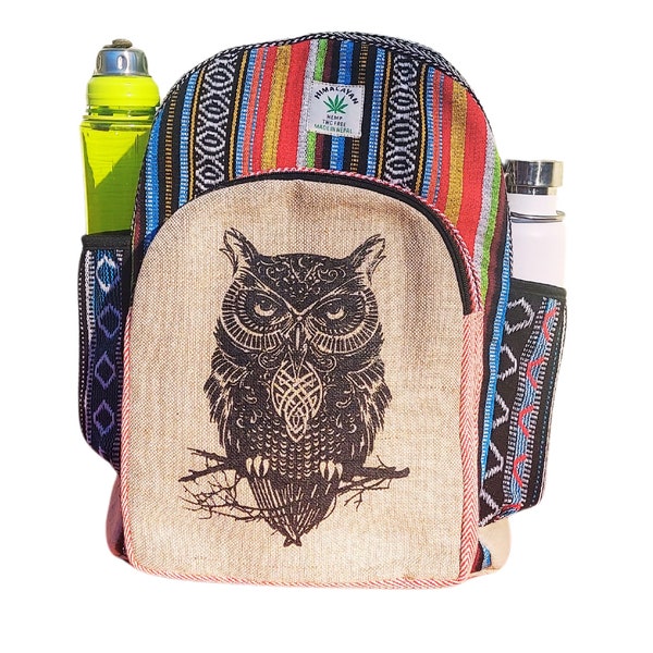 Owl Unisex Hamp Backpack, Hippie Backpack,  Boho Backpack, Hiking Backpack, Gift for Backpacker, Personal Backpack, School Backpack