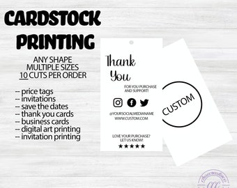 Custom Cardstock Printing, Any Shape, Multiple Sizes (10 Sheets Per Order)