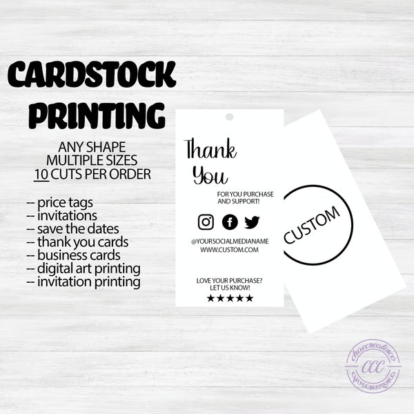 CUSTOM Cardstock Orders, Cardstock Labels, Cardstock Printing, 10 Per Order
