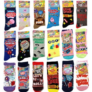 Candy-Inspired Crew Novelty Socks for Adults Fun Sweet Treat Dots Mint Lollipop and Sugar Designs Novelty Colorful Socks Birthday Gift Funny