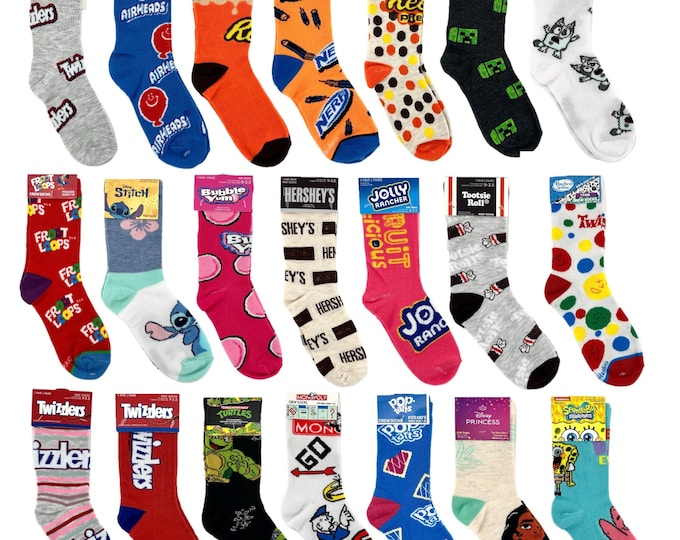 CHILDREN Candy Themed Crew Socks Fun Crazy Colorful Novelty Socks for kids Cute Food Sweet Treat Gift Foodies and Friends stocking stuffers