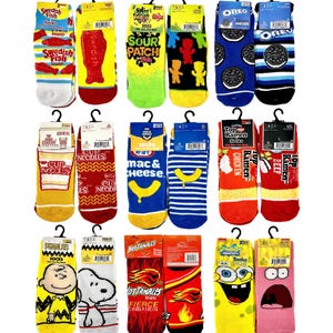 TWO PAIR Adults Snack Inspired Ankle Socks Fun Sweet Treat Chips Drink Snack Designs Colorful Novelty Socks Food Lovers Birthday Gift