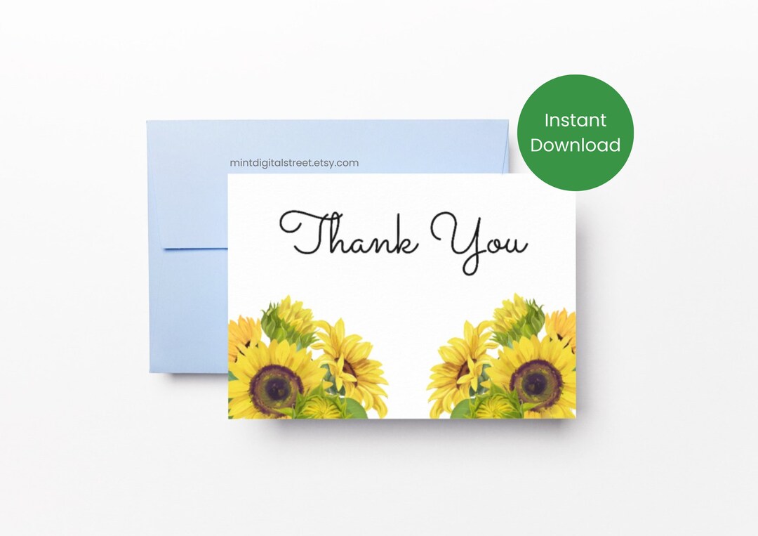 PRINTABLE Sunflower Thank You Card Template, Printable Thank You Card ...