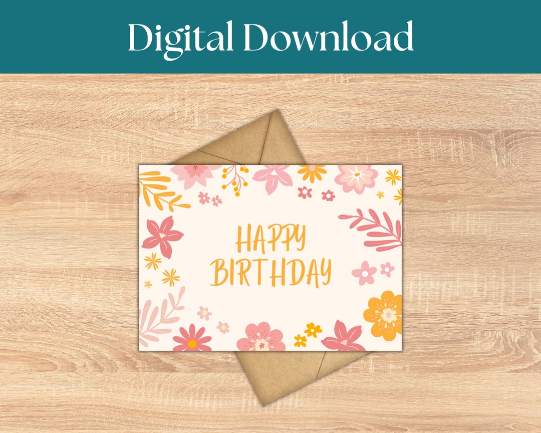 Pretty Birthday Card Floral Printable Birthday Cards for Wife Printable ...