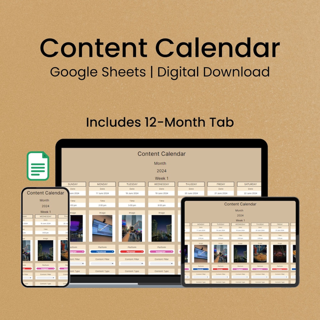 Google Sheets Content Calendar Template for Social Media, Monthly Post