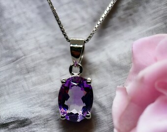 Purple Oval Amethyst Necklace | Purple Necklace | Amethyst Stone Jewelry