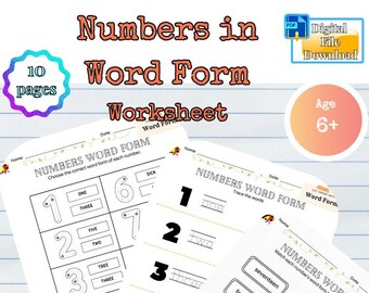 Numbers in Word Form Worksheet for Kids ages 6 7 8 9 10 | 1st Grade Math Numbers activities | PDF Digital File Instant Download Printable