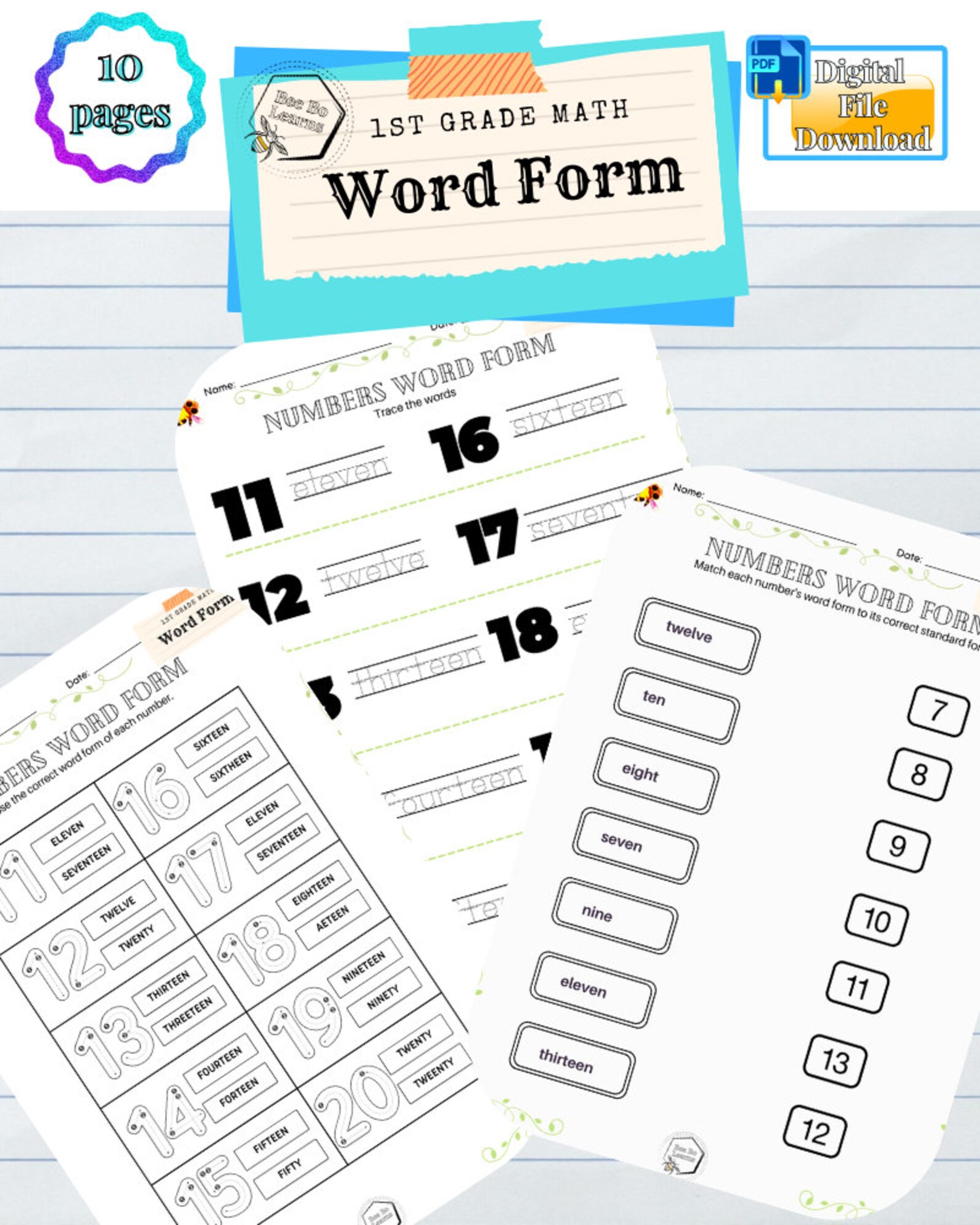Numbers in Word Form Worksheet for Kids Ages 6 7 8 9 10 | 1st Grade ...