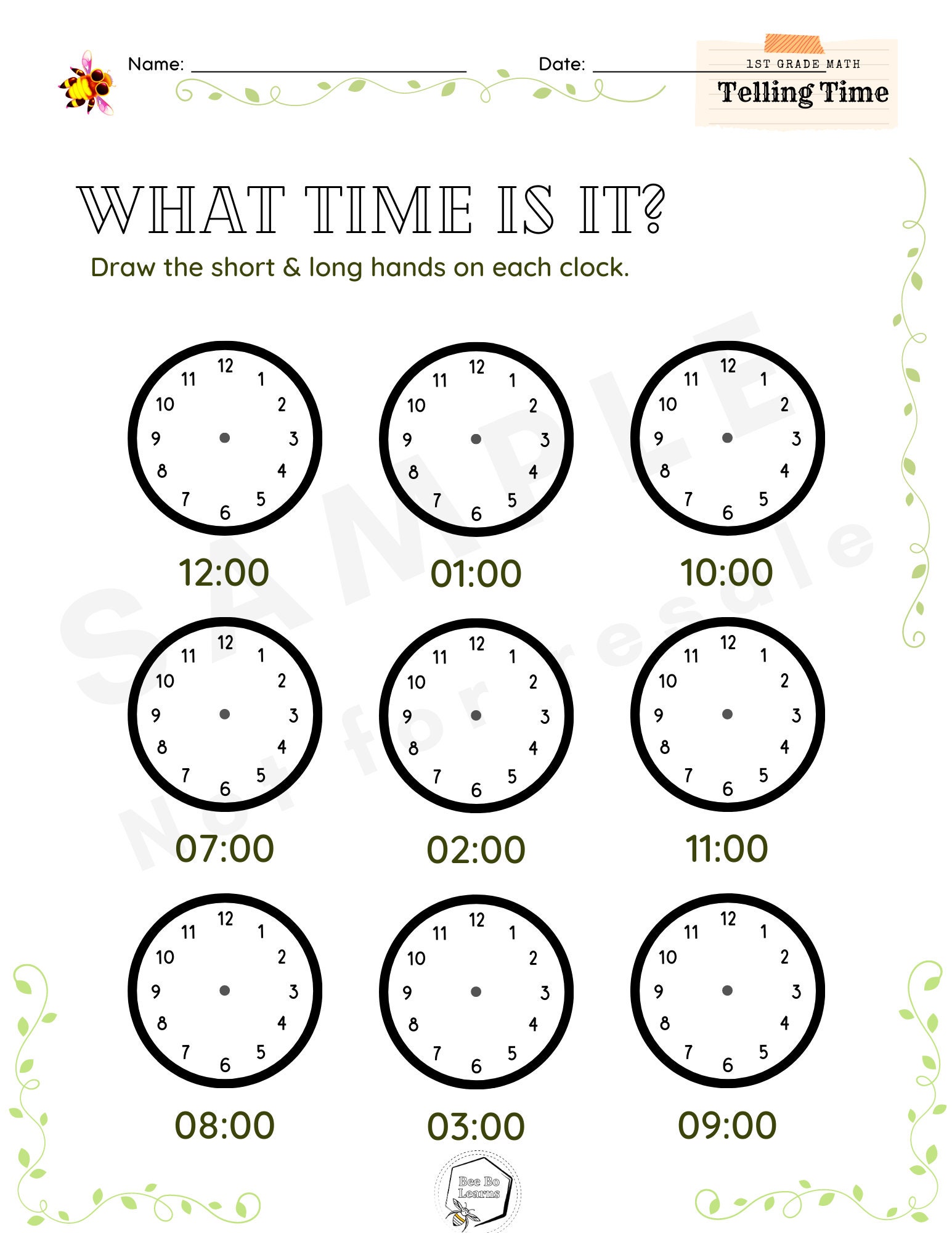 Clock Reading Worksheet for Kids Ages 6 7 8 9 10 1st Grade Math Telling
