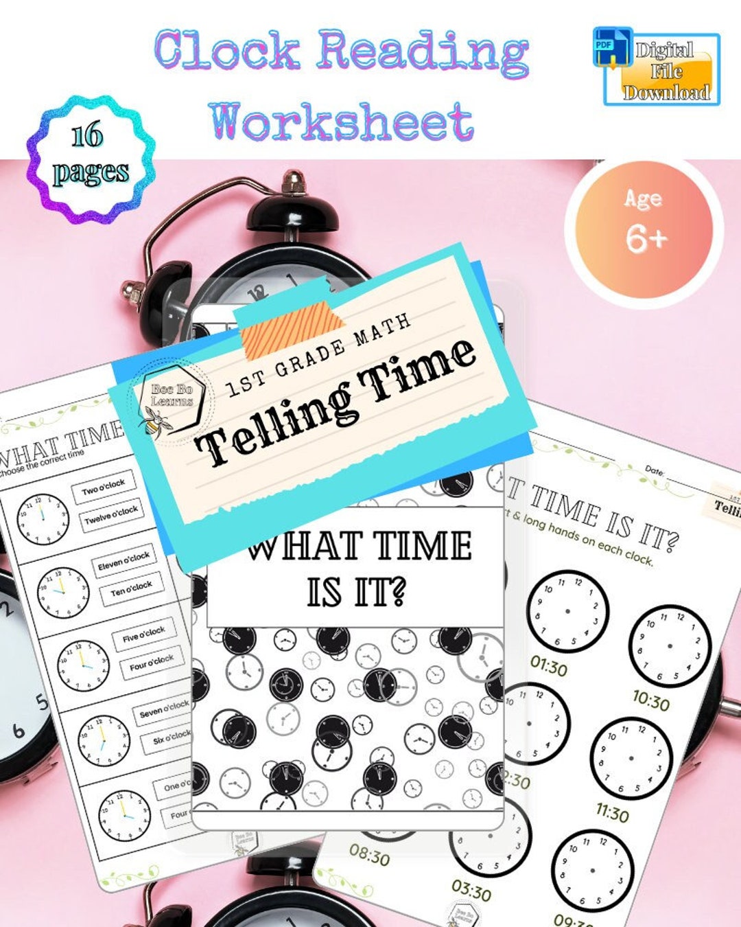 Clock Reading Worksheet for Kids Ages 6 7 8 9 10 1st Grade Math Telling