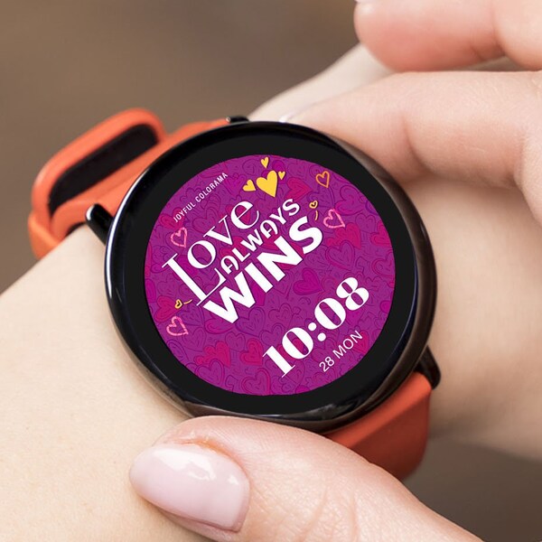 Fond d’écran Samsung Galaxy Watch | Visage | Fond /les deux tailles incluses ! Portez des montres OS ou rondes. Face Love gagne toujours une vie joyeuse