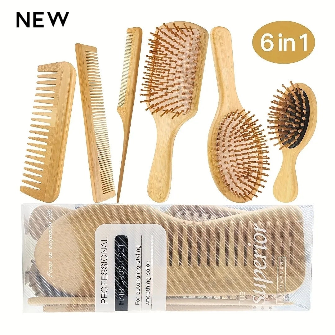 6pcs Bamboo Hair Combs Set Natural Bamboo Wide Tooth Etsy