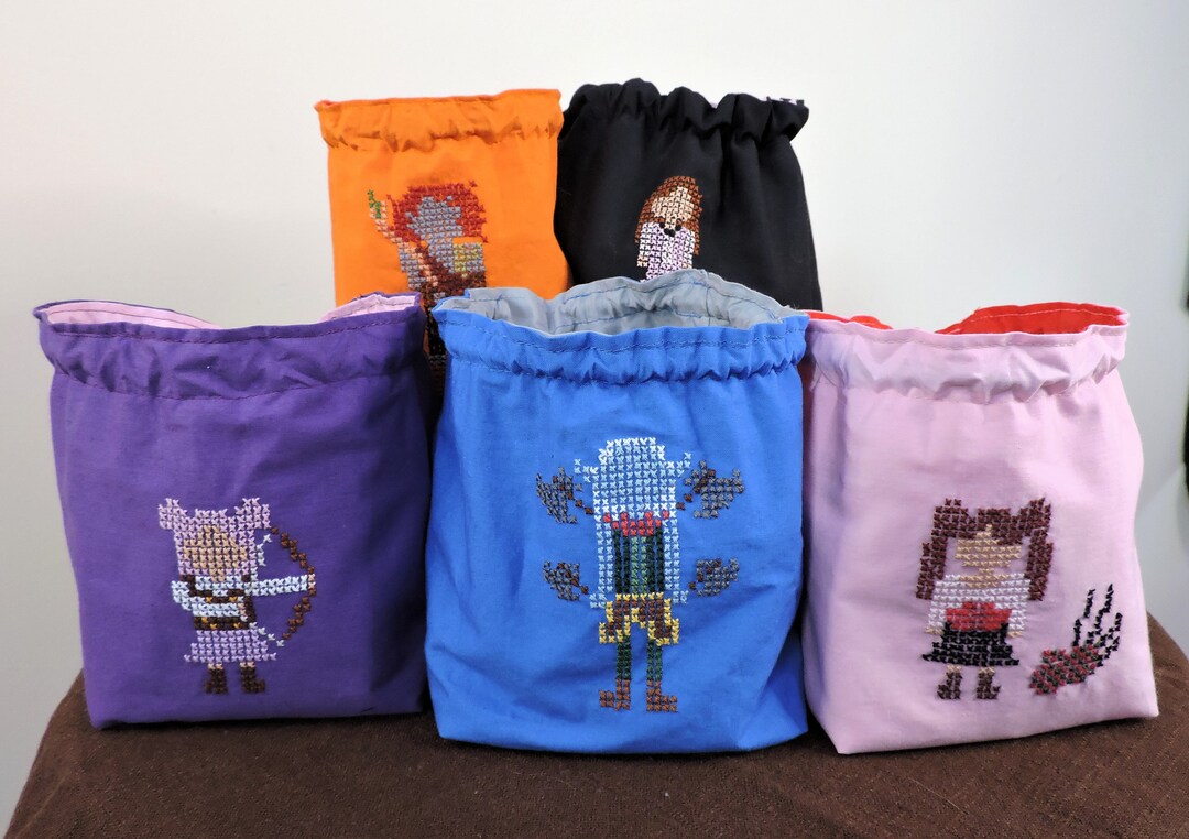 Custom Personalized DND Dice Bags, Cross Stitch, Custom Character Pixel