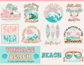 Vintage Beach Png Bundle, Retro Summer Png, Summer Beach Vibes Png, Surf Vibes Png, Summer Vibes Png, Sublimation Designs, Digital Download
