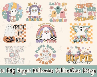 Hippie Halloween PNG-paket, Groovy Halloween-paket PNG, Spooky Season PNG, Retro Halloween PNG, Sublimeringsdesign, Digital nedladdning