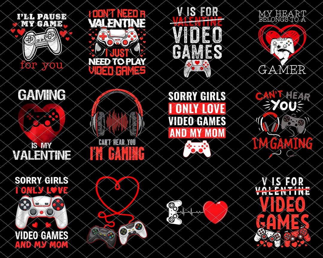 Valentine Gamer PNG Bundle, V is for Video Games Png, Gaming Valentine ...