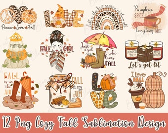 12 PNG gemütliches Herbst-Bundle, Herbst-Bundle Png, Kürbis Png, Herbst-Mädchen PNG, Thanksgiving Png-Bundle, Sublimationsdesigns, digitaler Download