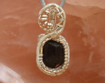 Small Wire Wrapped Black Tourmaline Pendant Necklace