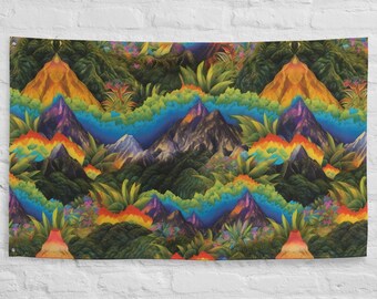 Colorful Multicolored Jungle Print - Mountainous Tapestry