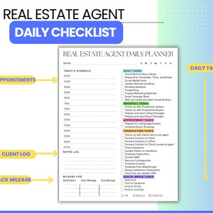 Real Estate Agent Daily Checklist and Business Planner: Digital Download | Fully Editable & Customizable | Canva Real Estate Digital Planner