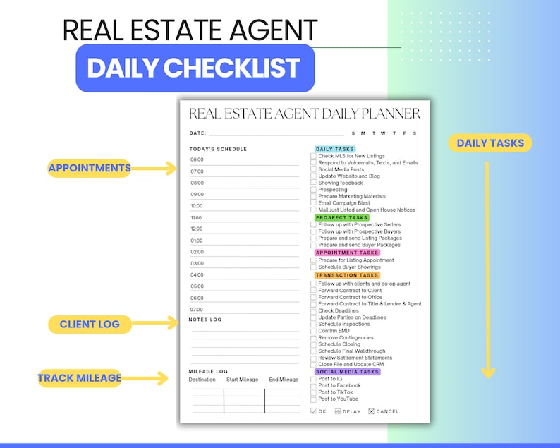 Real Estate Agent Daily Checklist and Business Planner Digital