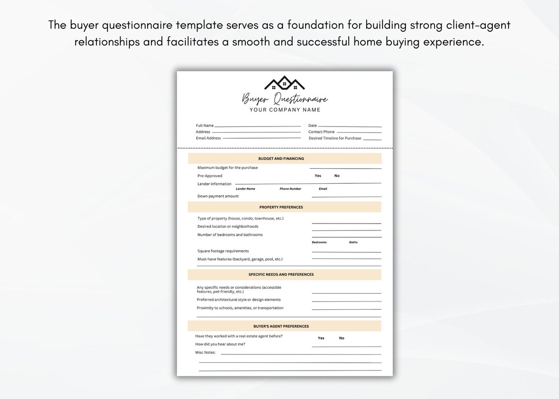 Buyer Questionnaire, Buyer Consultation Questionnaire, Buyer Intake