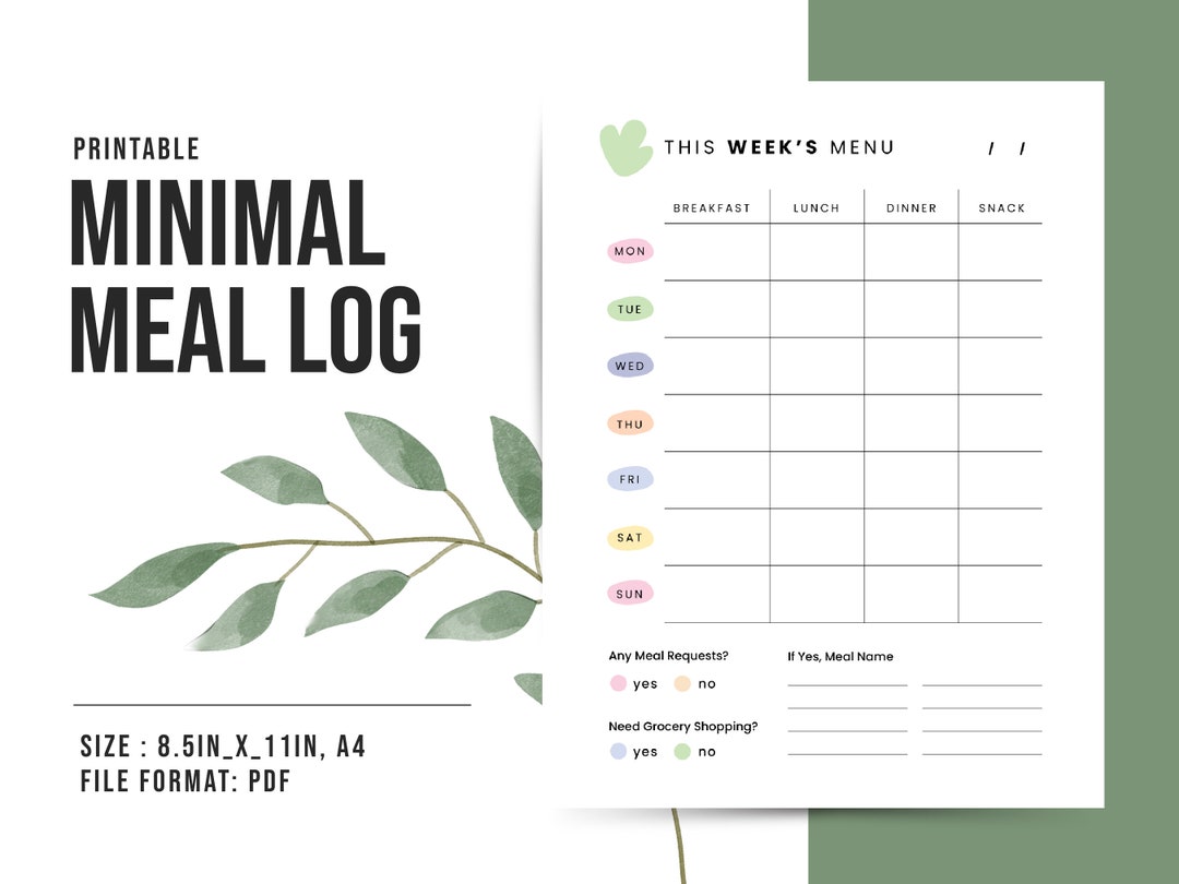 Minimal Weekly Meal Planner Log Sheet Meal Journal Printable - Etsy