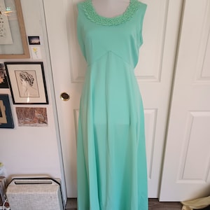 Vintage 60s seafoam green floor length gown with matching cardigan