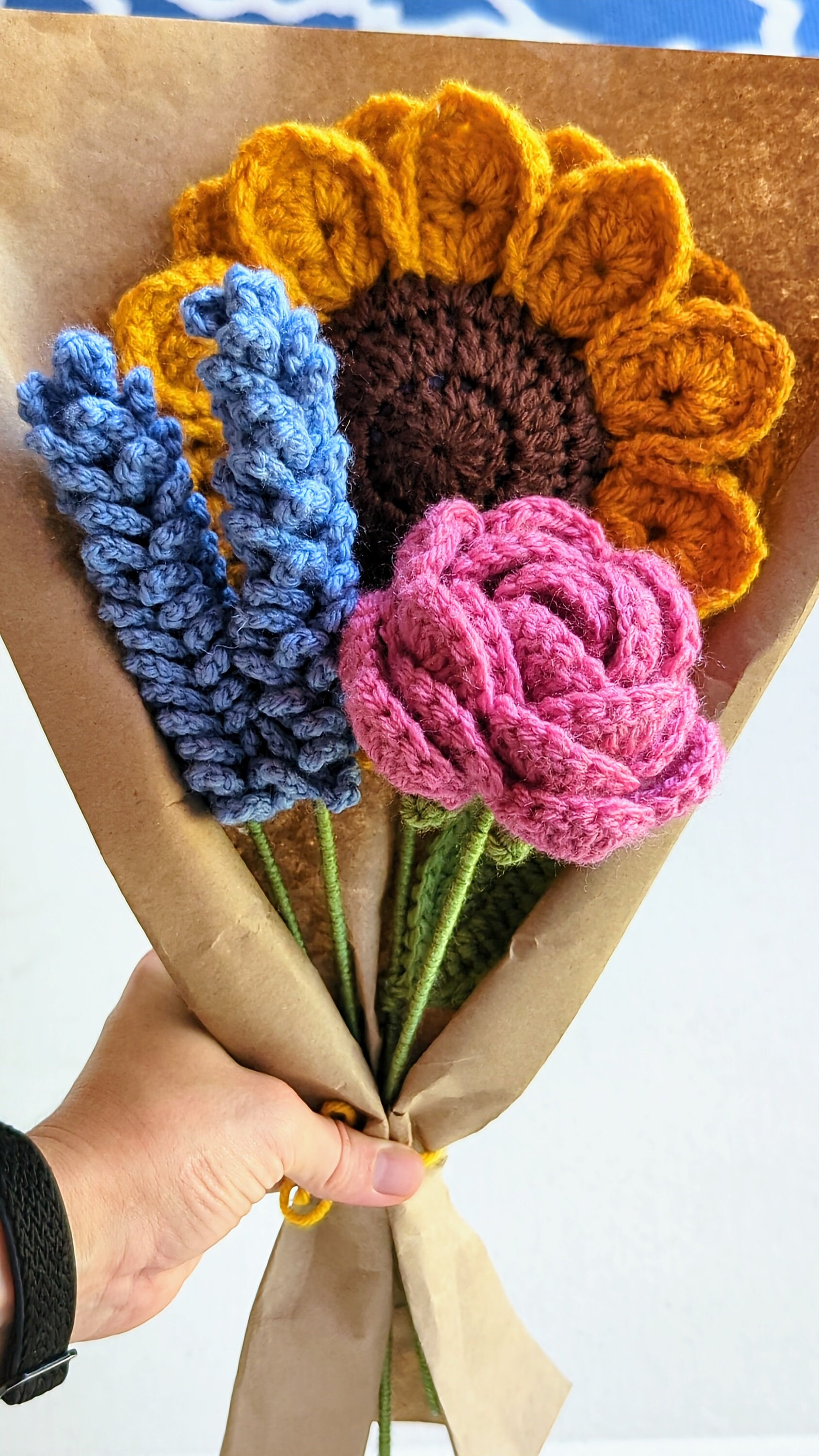 BUNDLE 3 in 1 EASY Crochet Flower Bouquet Patterns. Sunflower, Eucalyptus, Lavender. - Etsy