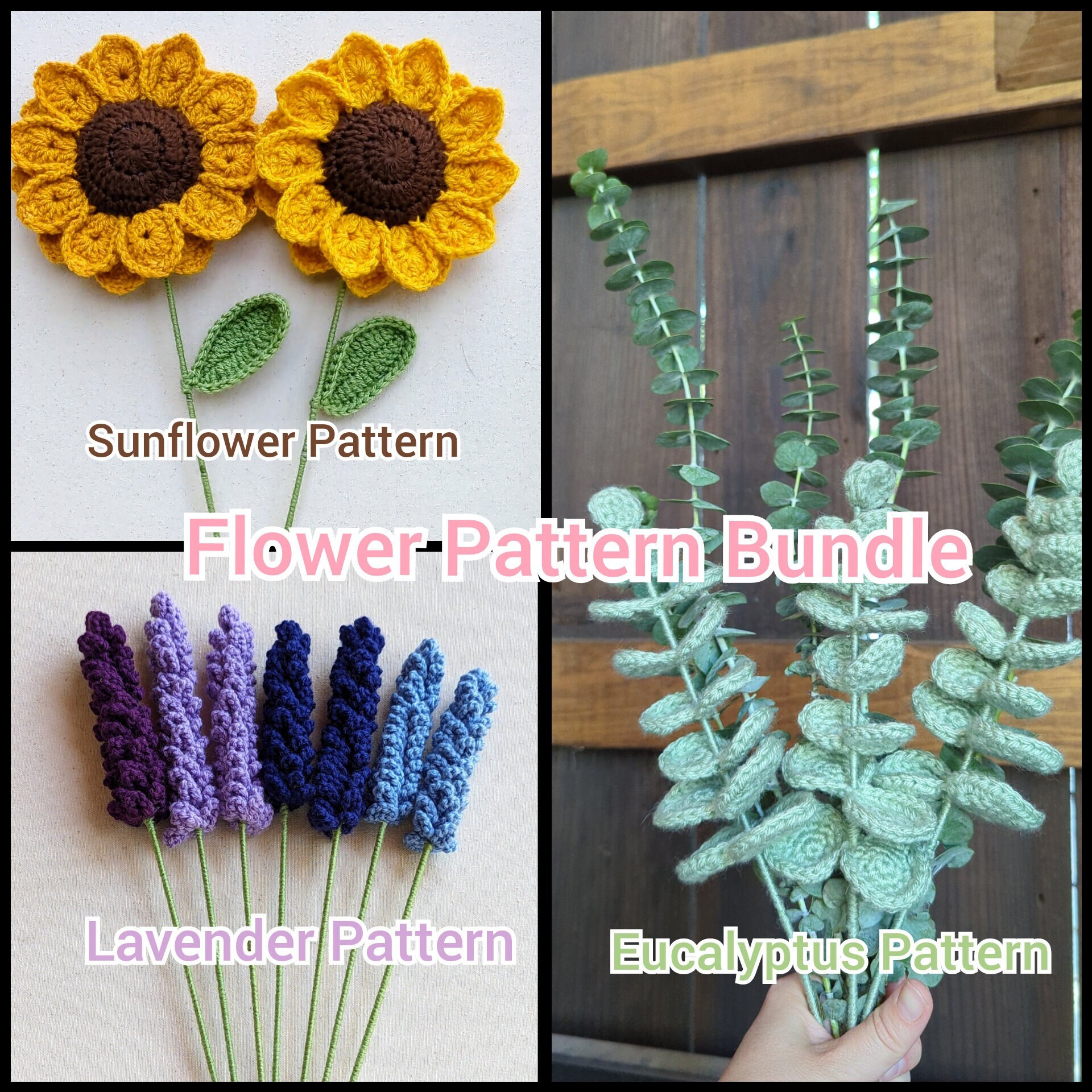 BUNDLE 3 in 1 EASY Crochet Flower Bouquet Patterns. Sunflower ...