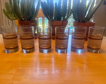 Juego de 6 vasos de cristal vintage MCM de Libbey, color marrón lino.