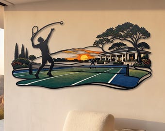 Laser-Cut Metal Tennis Court Wall Art, ColorfulChampionship Decor