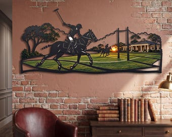 Championship Polo Field Metal Wall Art, Equestrian Sculpture, Country Club Decor