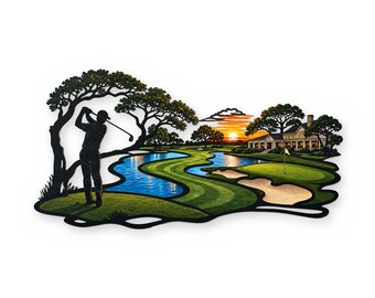 Championship Golf Course Metal Wall Art, Country Club Landscape Sculpture, Outdoor Golf Steel Decor