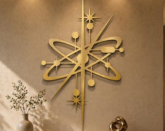 Atomic Starburst Metal Wall Art, Mid Century Modern Sculpture, Retro Geometric Decor