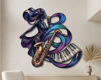 Art Deco Jazz Metal Wall Art, New Orleans Music Room Decor, Laser-Cut Sculpture