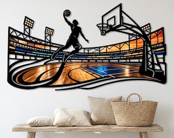 Basketball Metal Wall Art, Above Rim Sculpture, Hoops Fan Decor