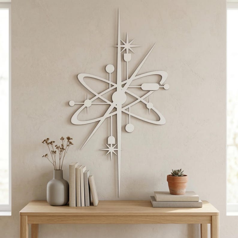 Image showcasing Atomic Starburst Metal Wall Art, Mid Century Modern Sculpture, Retro ...