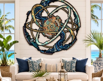 Decorazione murale in metallo a forma di orbita celeste, scultura astrolabio costiero, bussola nautica.